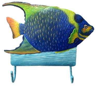Hand painted metal tropical fish wall hook.